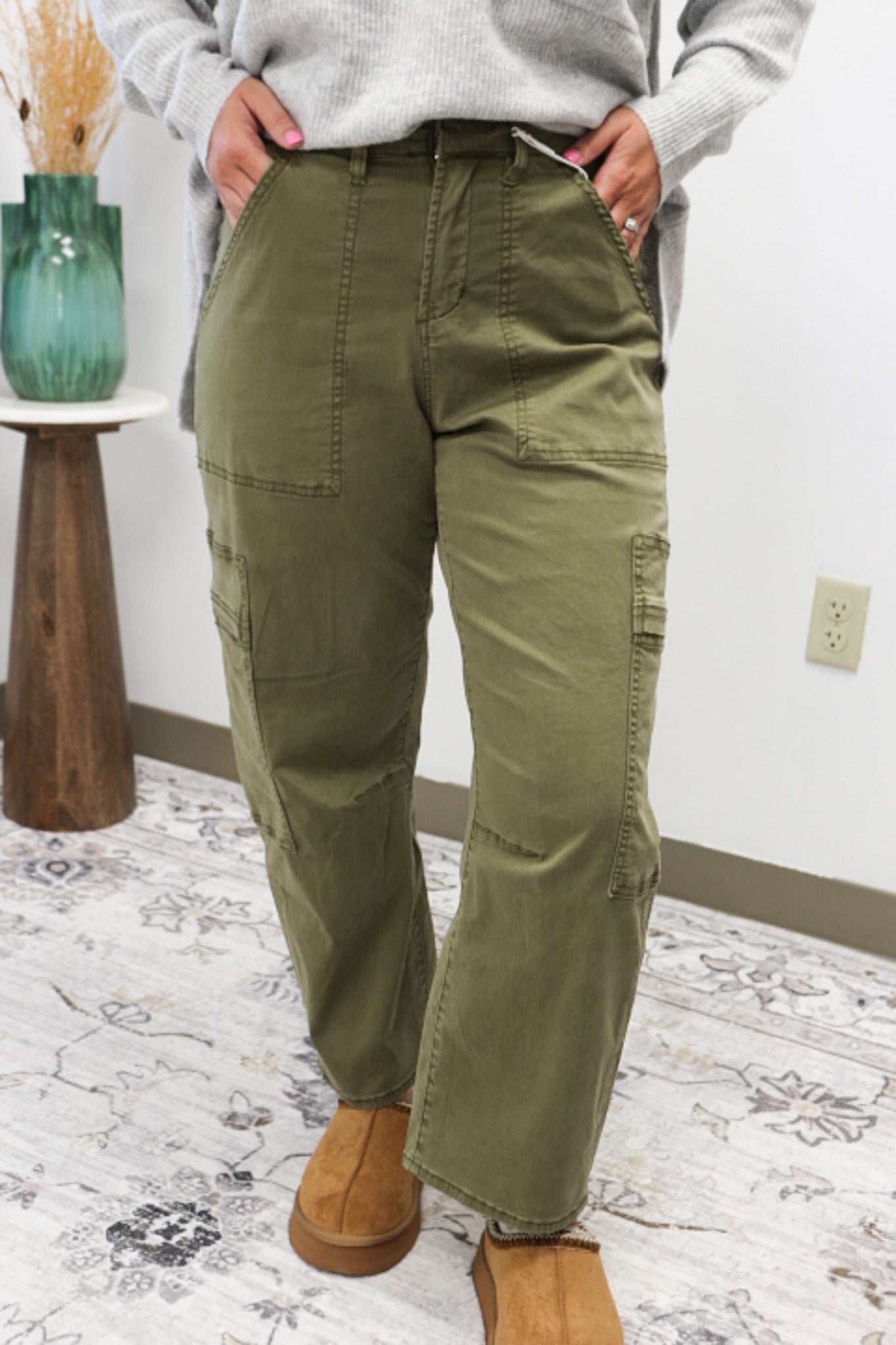 Lasso Straight Leg Olive Branch Green Pant By Dear John
