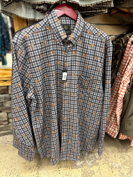 Men's Grey Hunting Dog Stretch Flannel Shirt