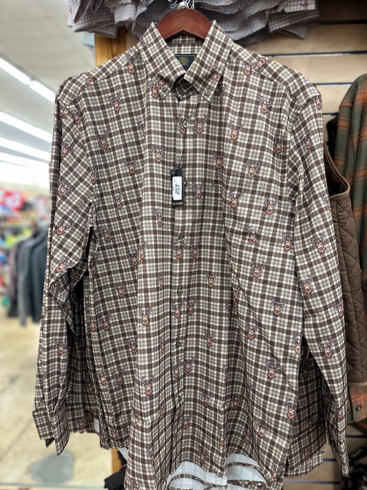 Men's Deer Head Sage Long Sleeve Plaid Shirt