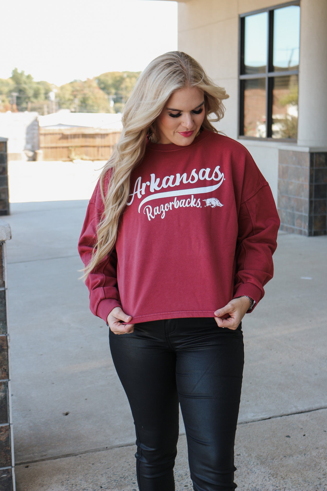 Red Arkansas Razorback Crop Sweatshirt