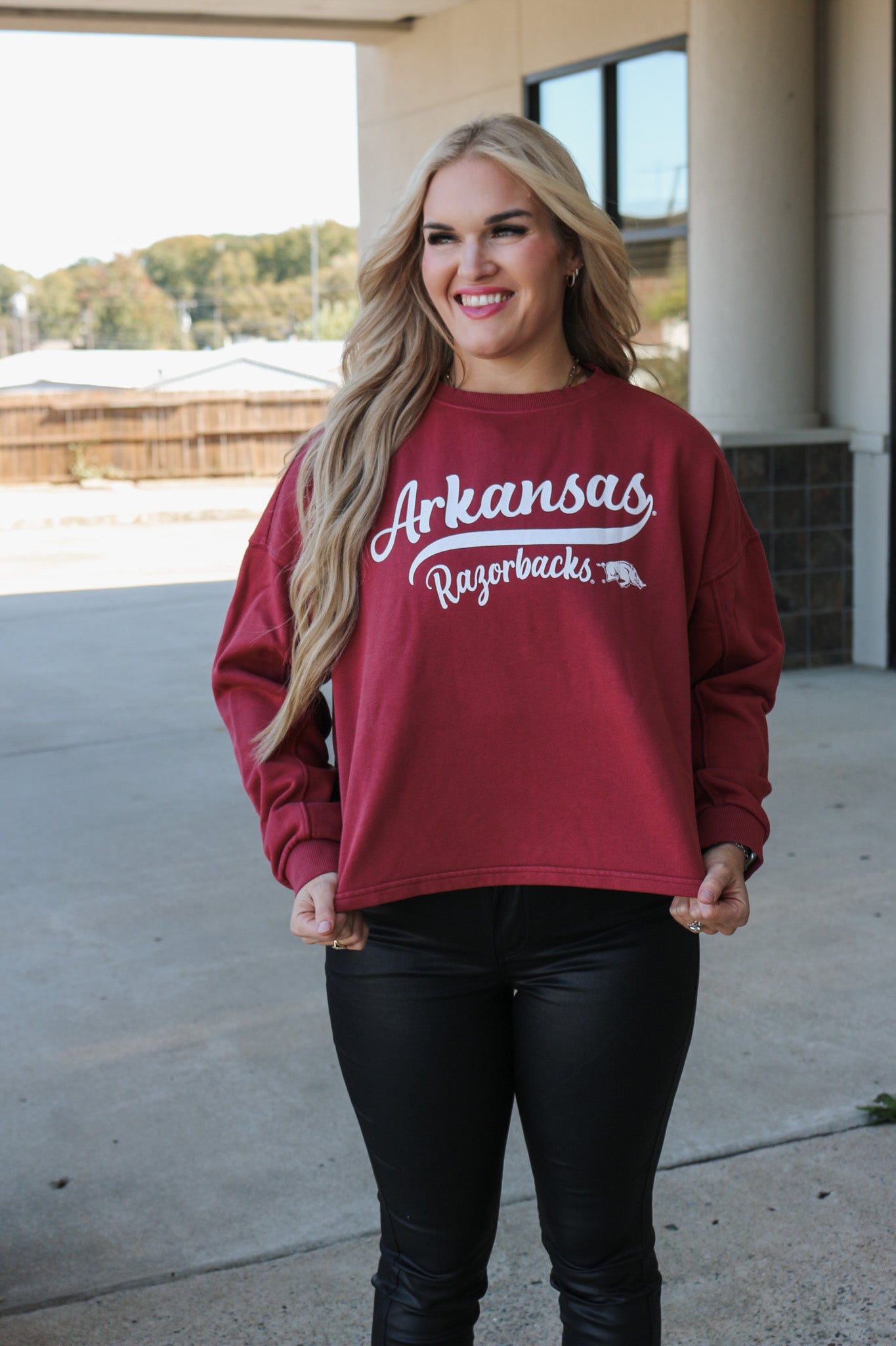 Red Arkansas Razorback Crop Sweatshirt