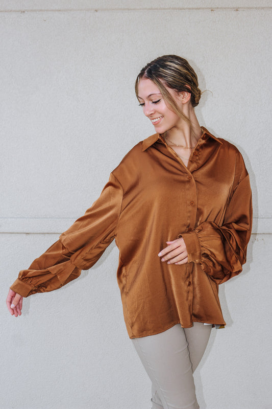 Chic And Polished Rust Button Up Blouse