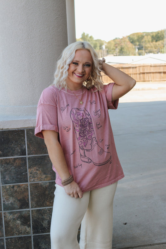 Dusty Pink Western Boot Graphic Tee