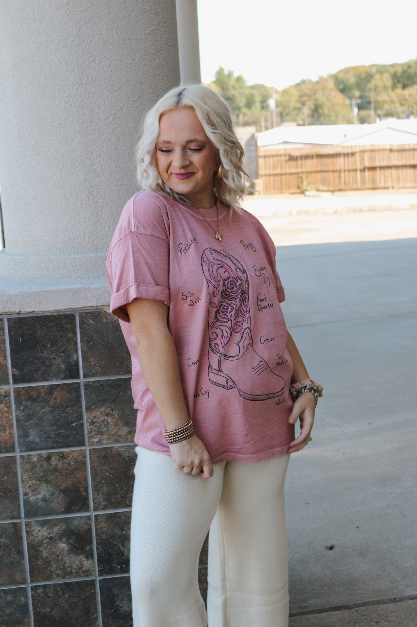 Dusty Pink Western Boot Graphic Tee