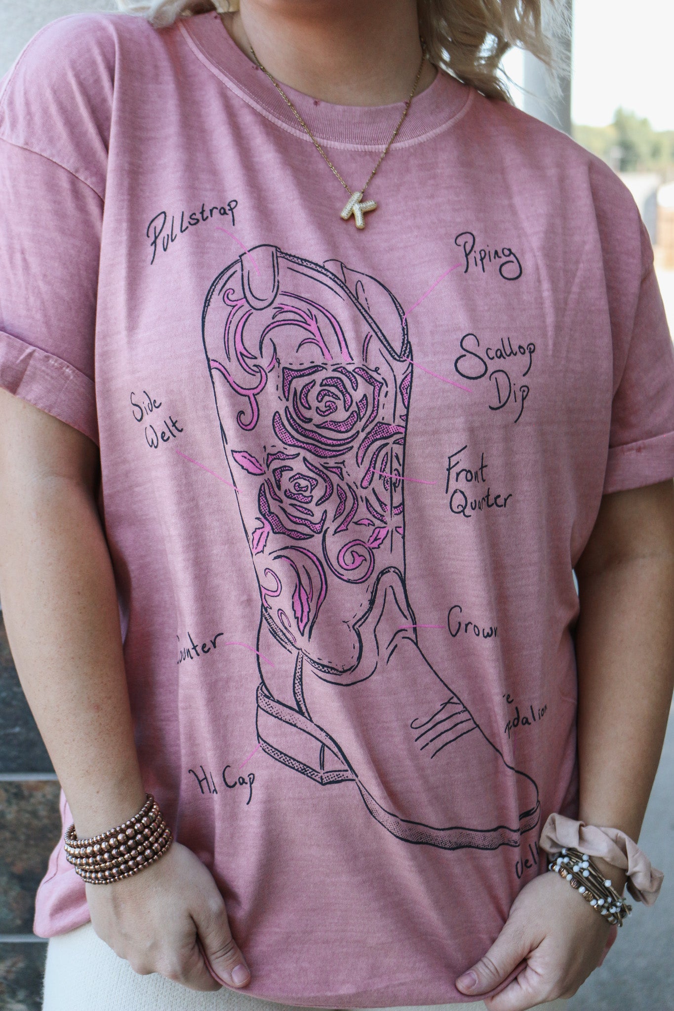 Dusty Pink Western Boot Graphic Tee