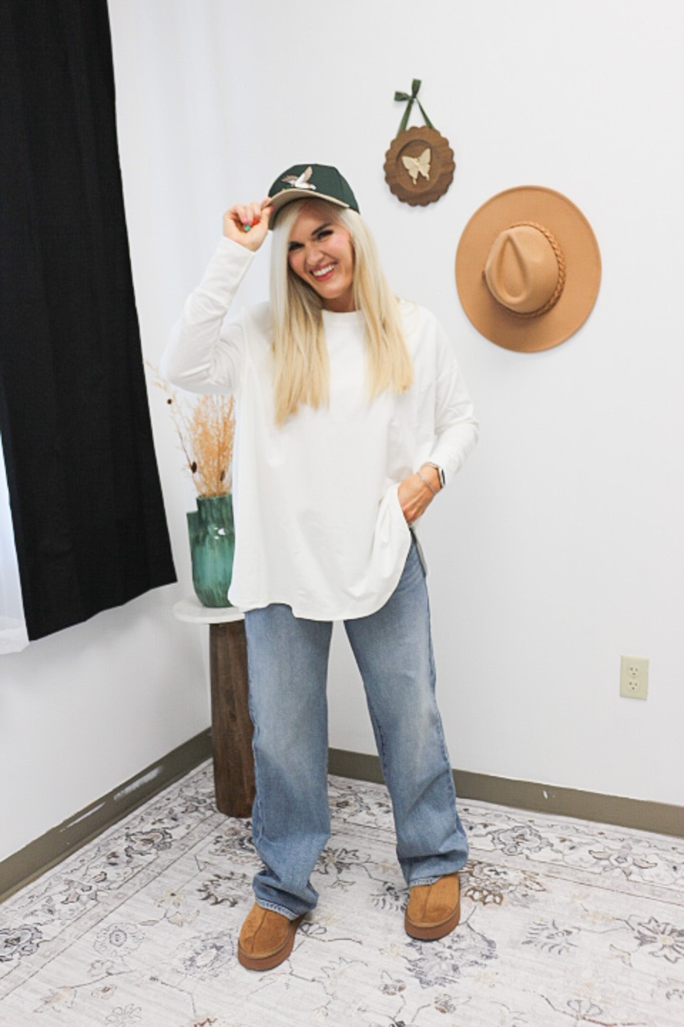 Mud Pie Libba swing hem top, shown in one of three available colors