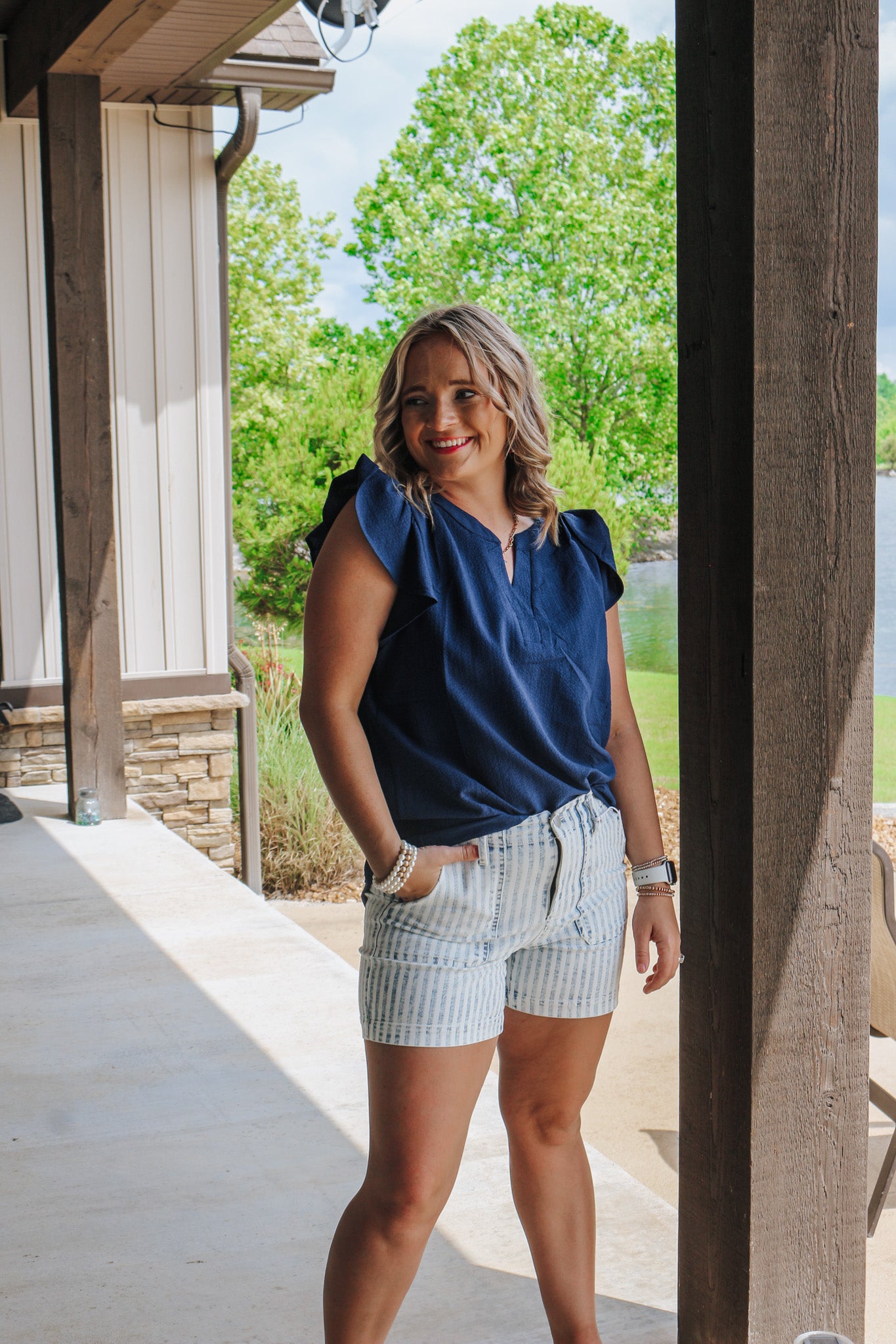 Up In The Air Navy Blouse