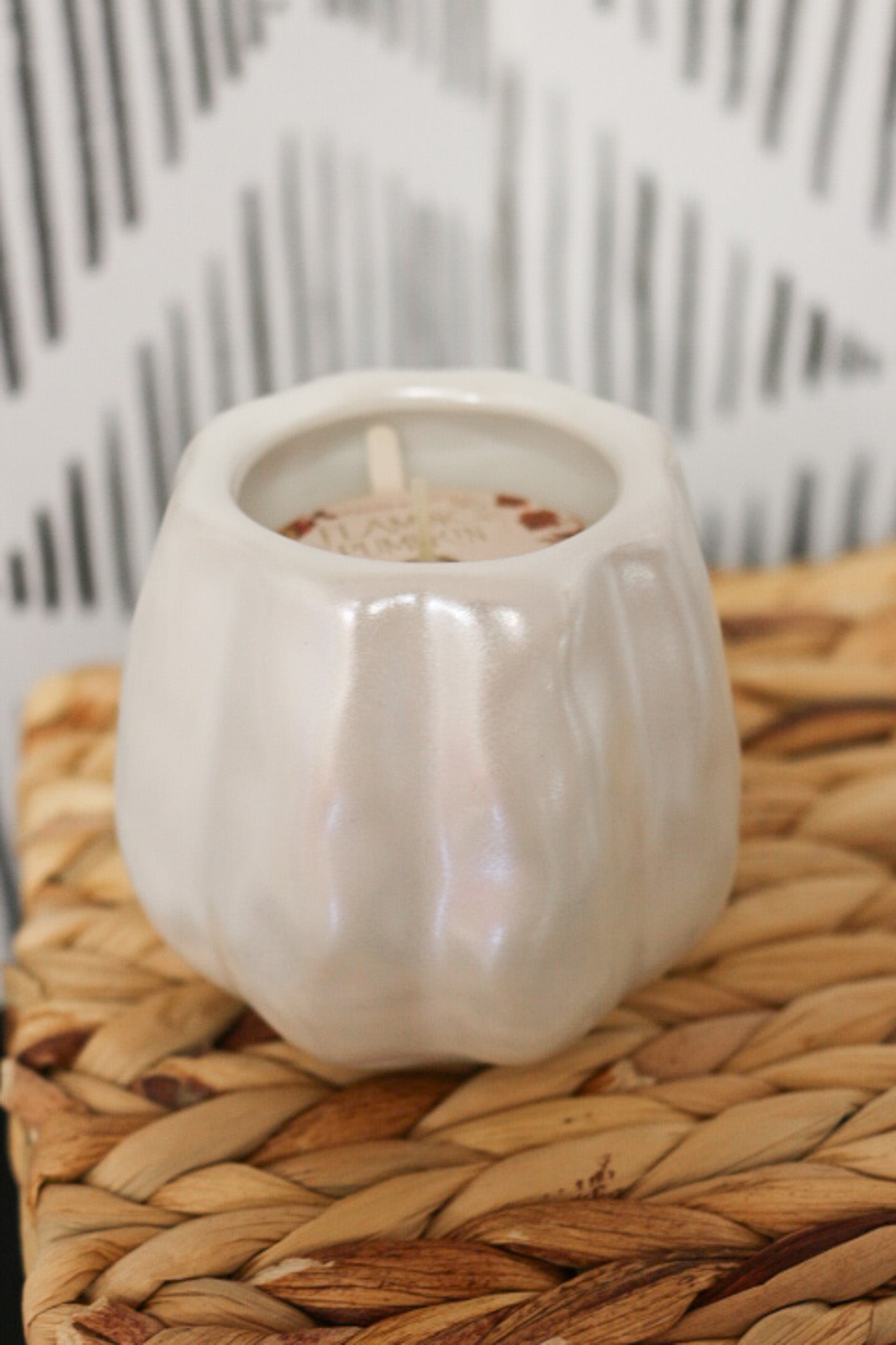 White Metallic Pumpkin Candle