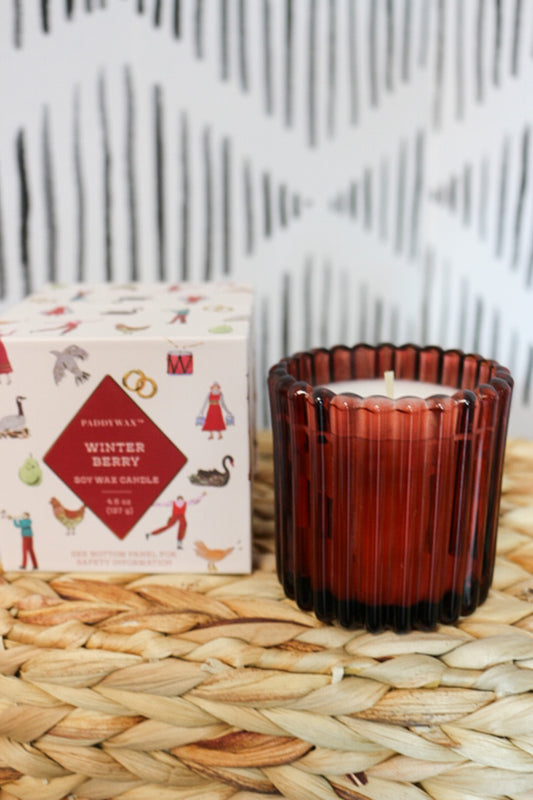 Winter Berry Red Glass Holiday Candle