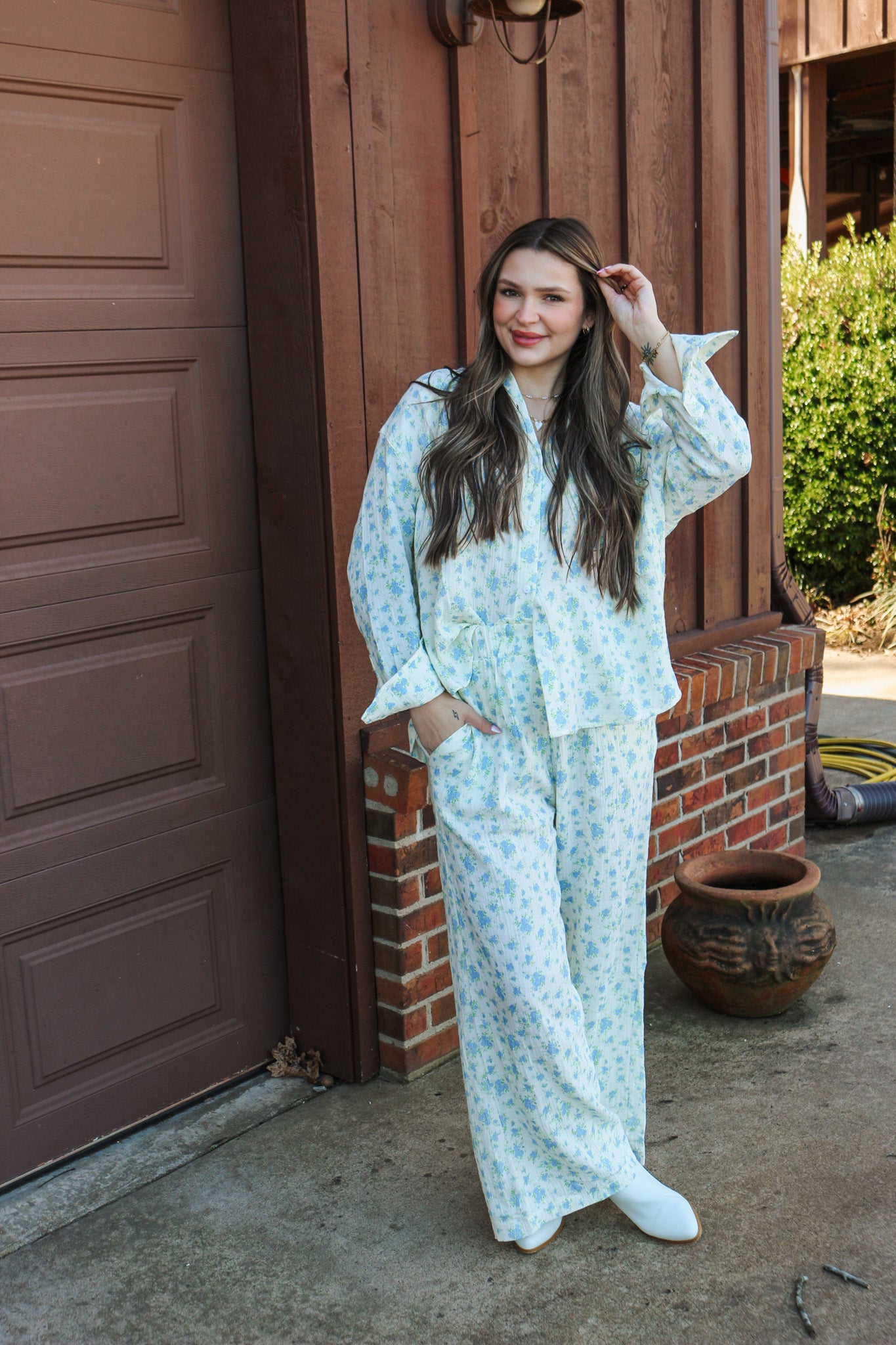 Thinking Positive Blue Floral Top