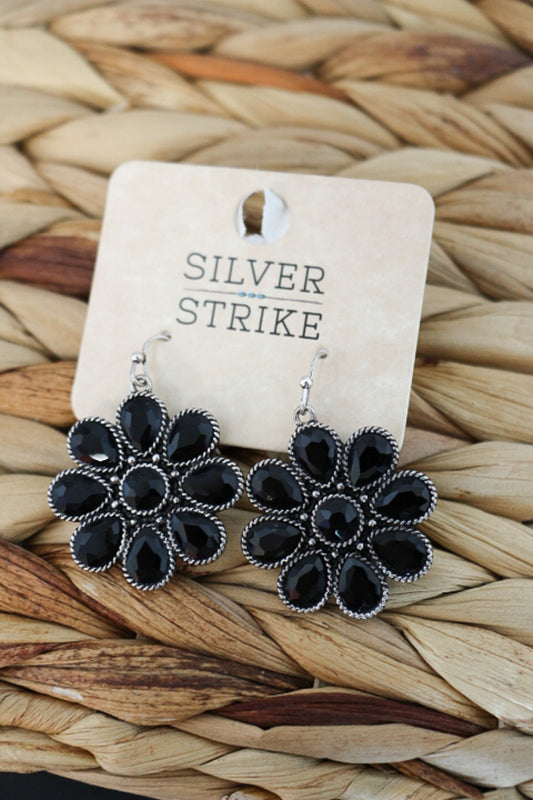 Black Dangle Flower Earrings