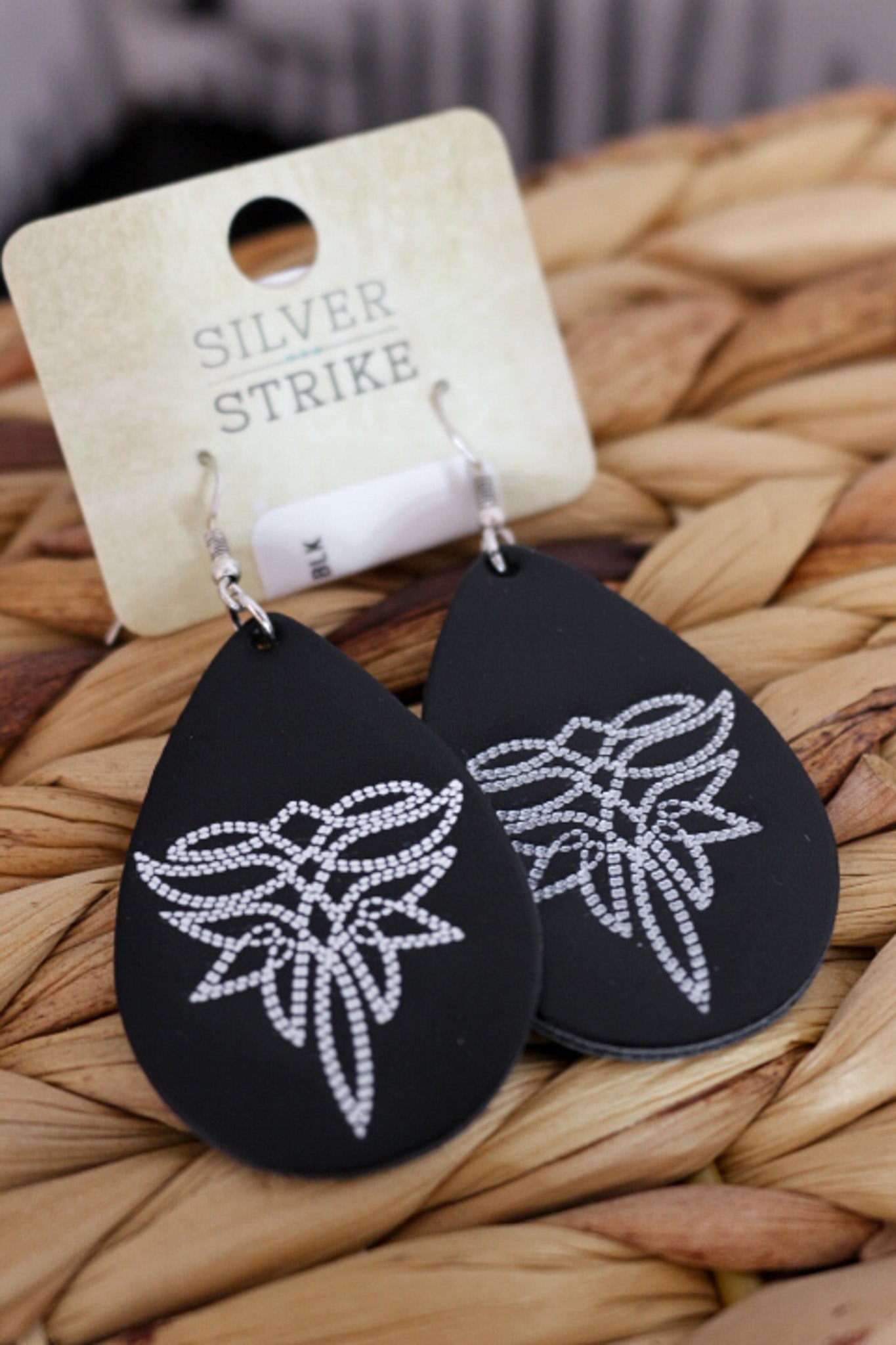 Women's Silver Strike Boot Stitch Black Earrings