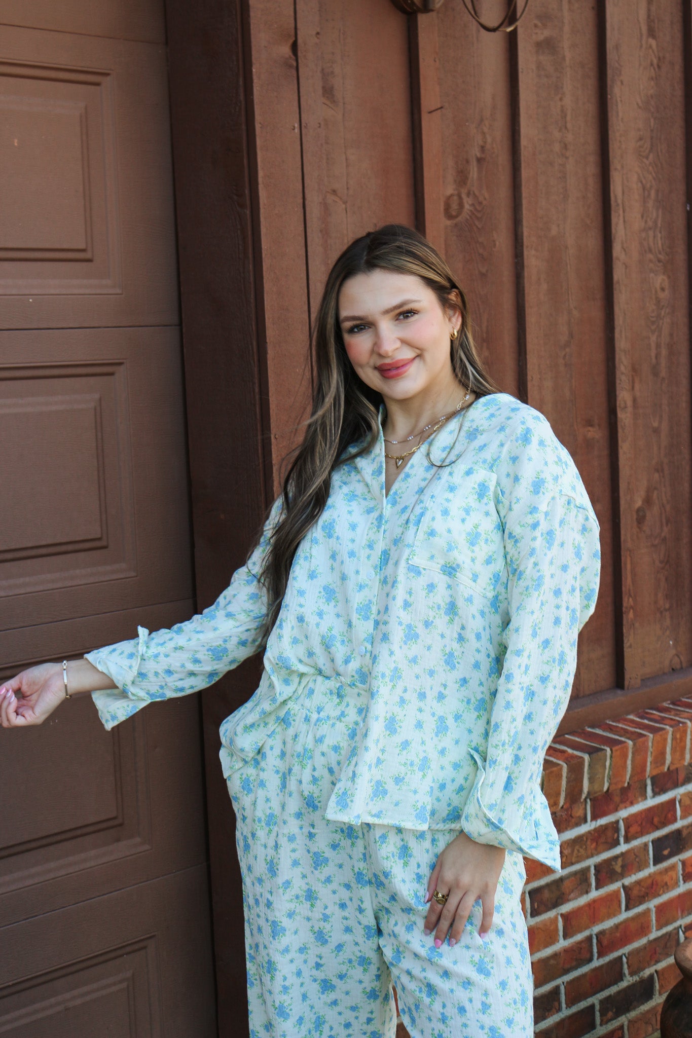 Thinking Positive Blue Floral Top