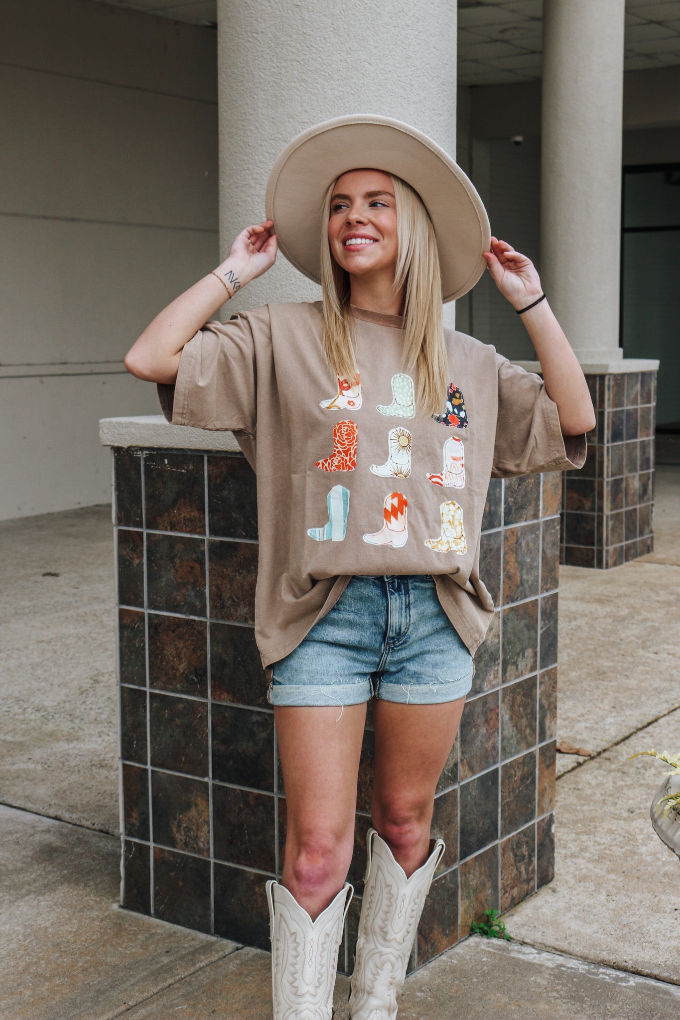 Mocha Brown Cowgirl Boot Graphic Tee