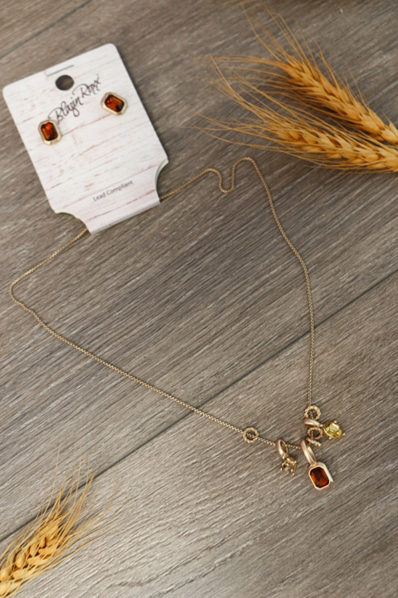 Gold Jewel Necklace Earring Set