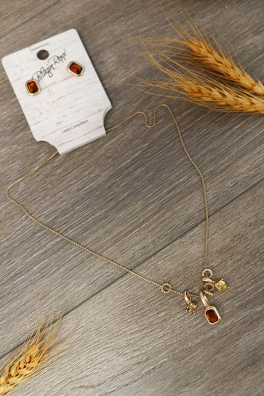 Gold Jewel Necklace Earring Set