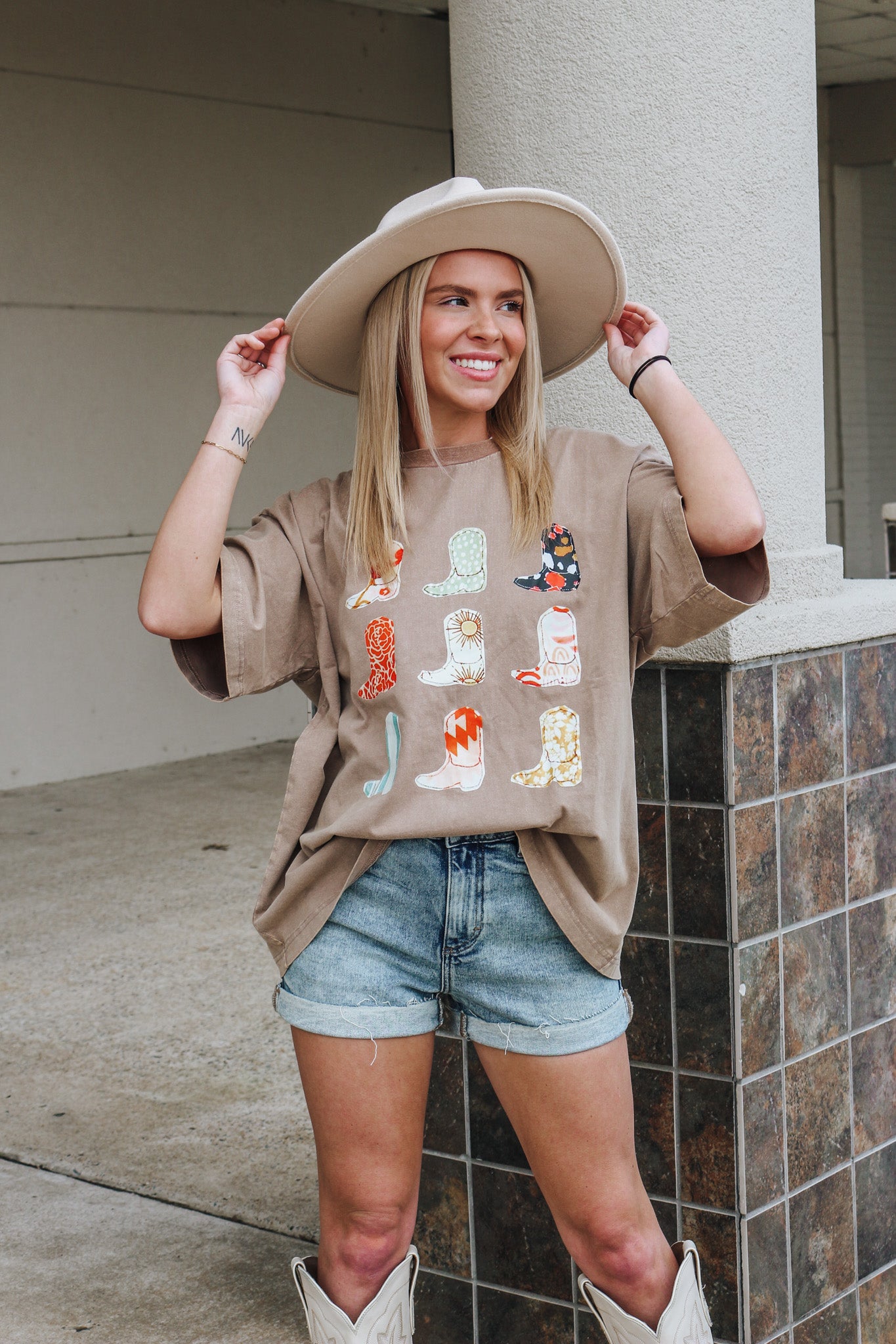 Mocha Brown Cowgirl Boot Graphic Tee