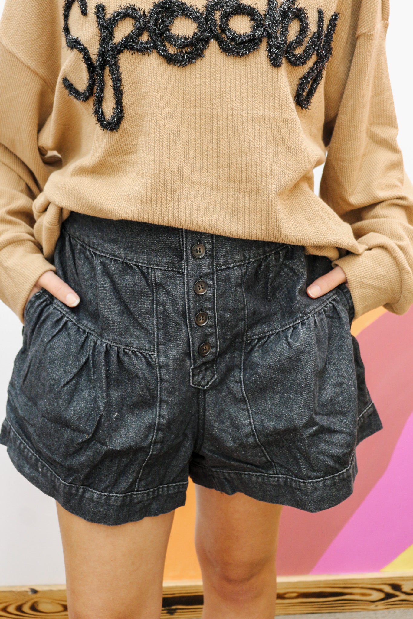 Moment In Time Black Denim Skort