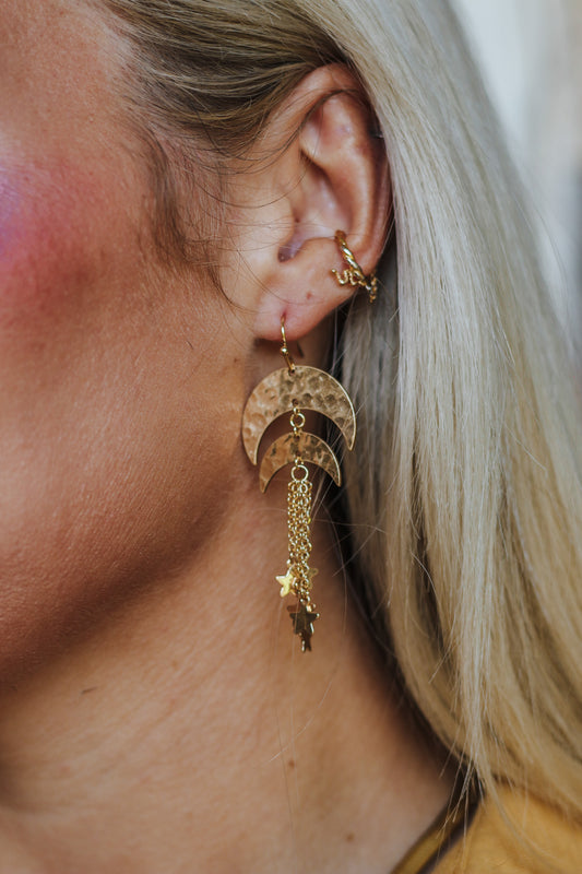 Gold Crescent Moon And Star Earrings
