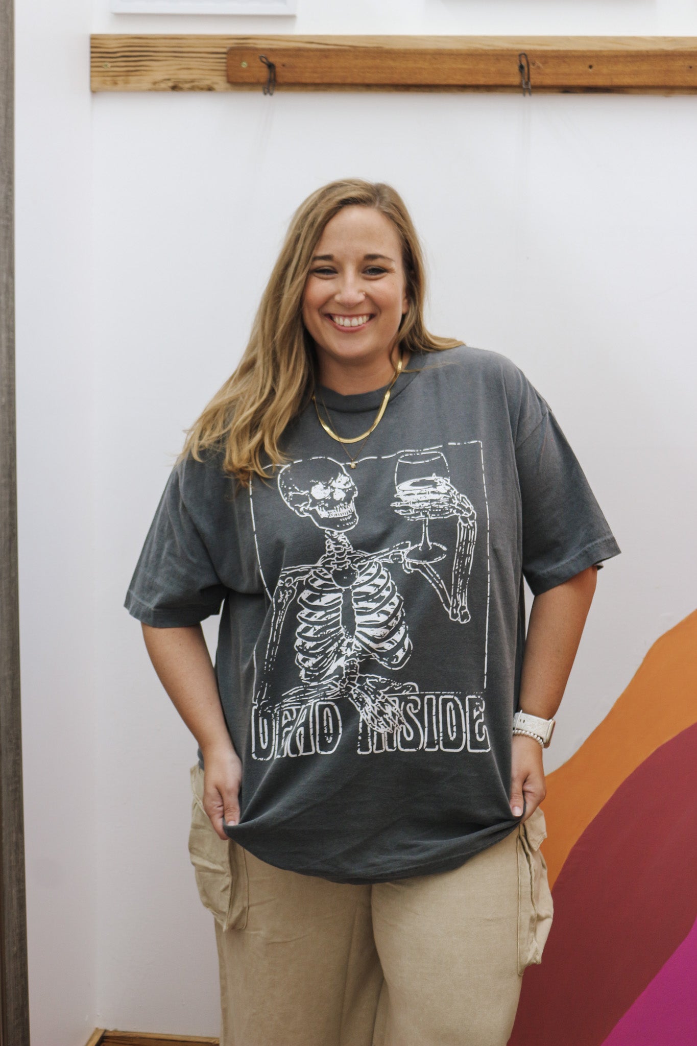 Dead Inside Skeleton Grey Graphic Tee