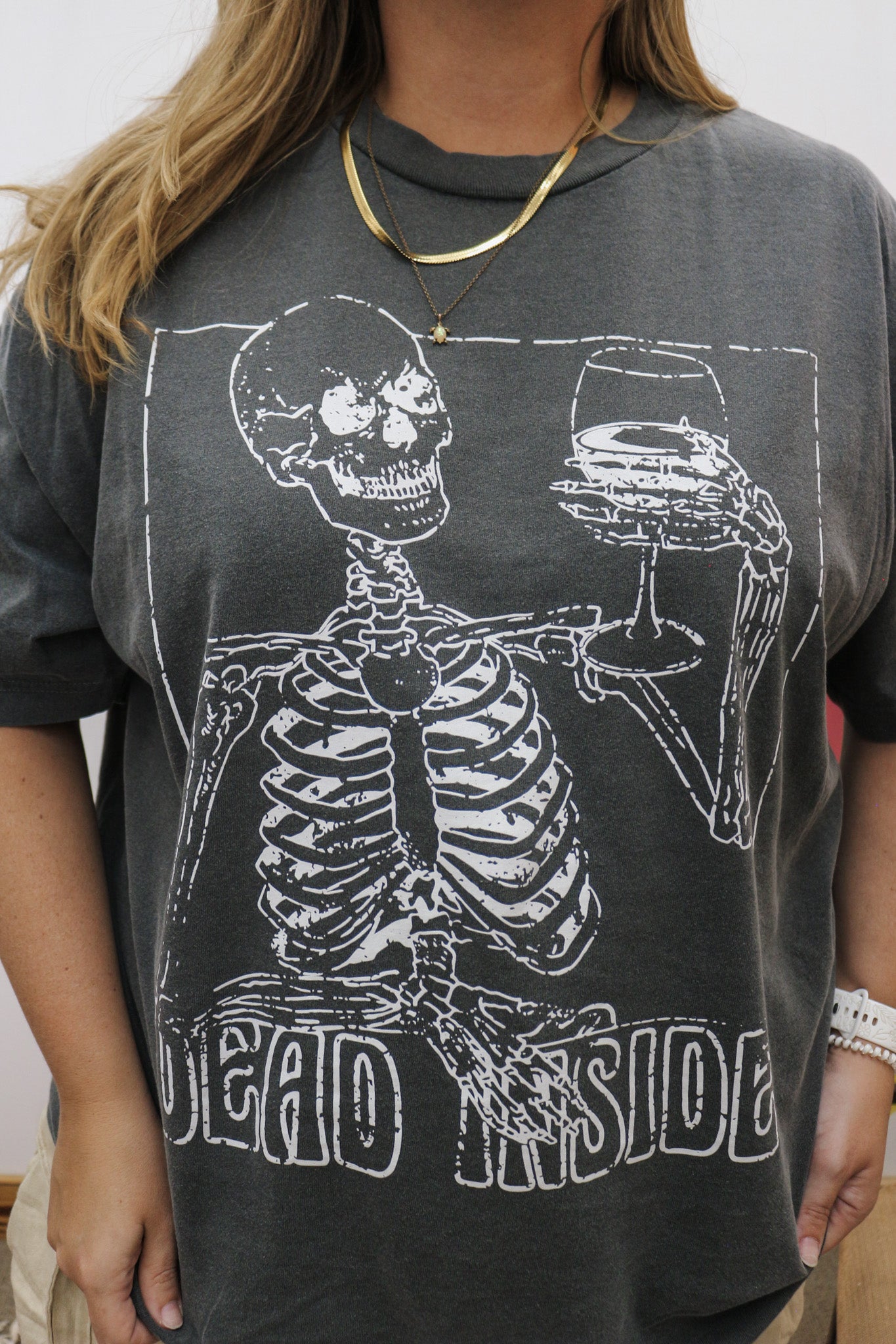 Dead Inside Skeleton Grey Graphic Tee