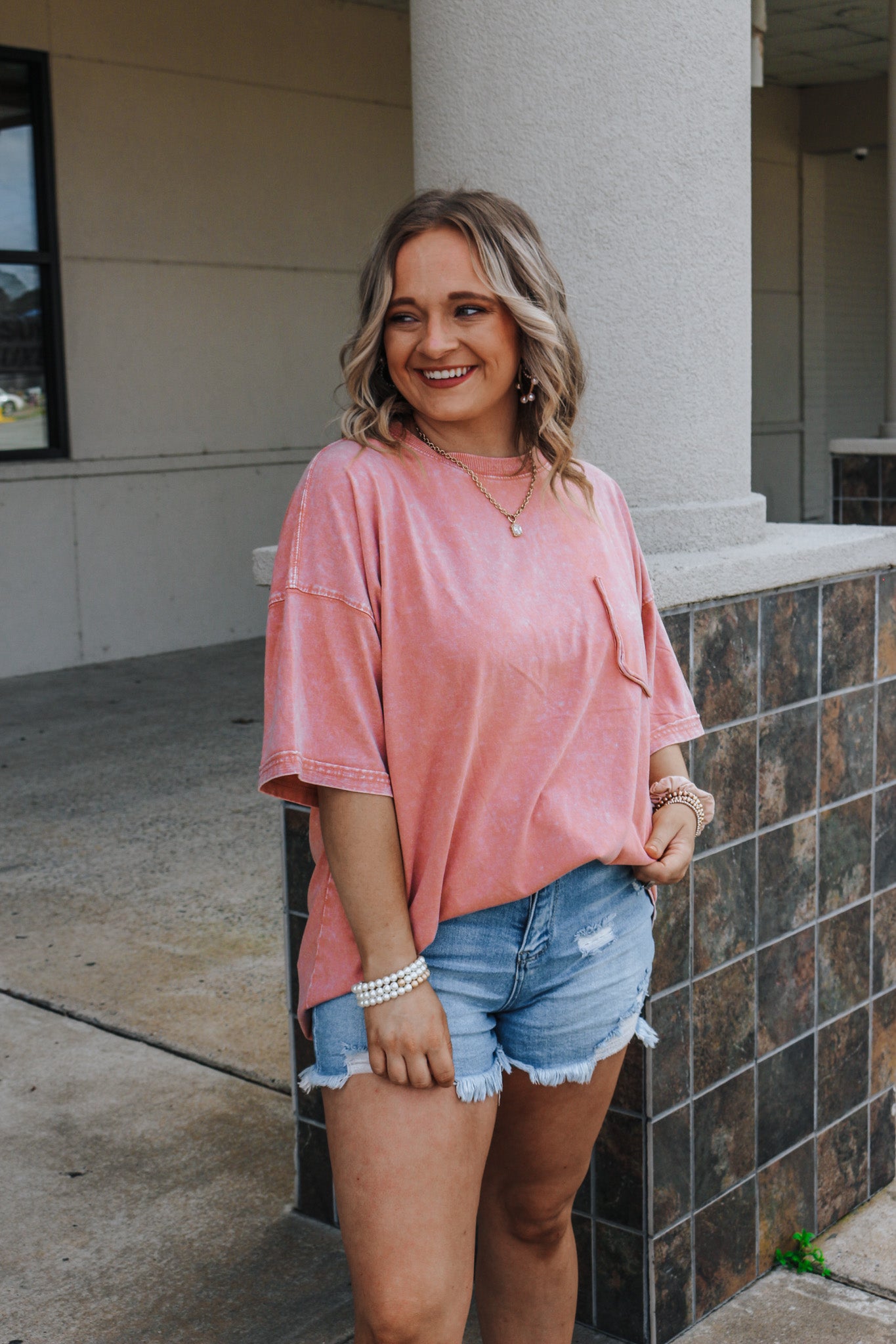 In A New Light Faded Coral Top