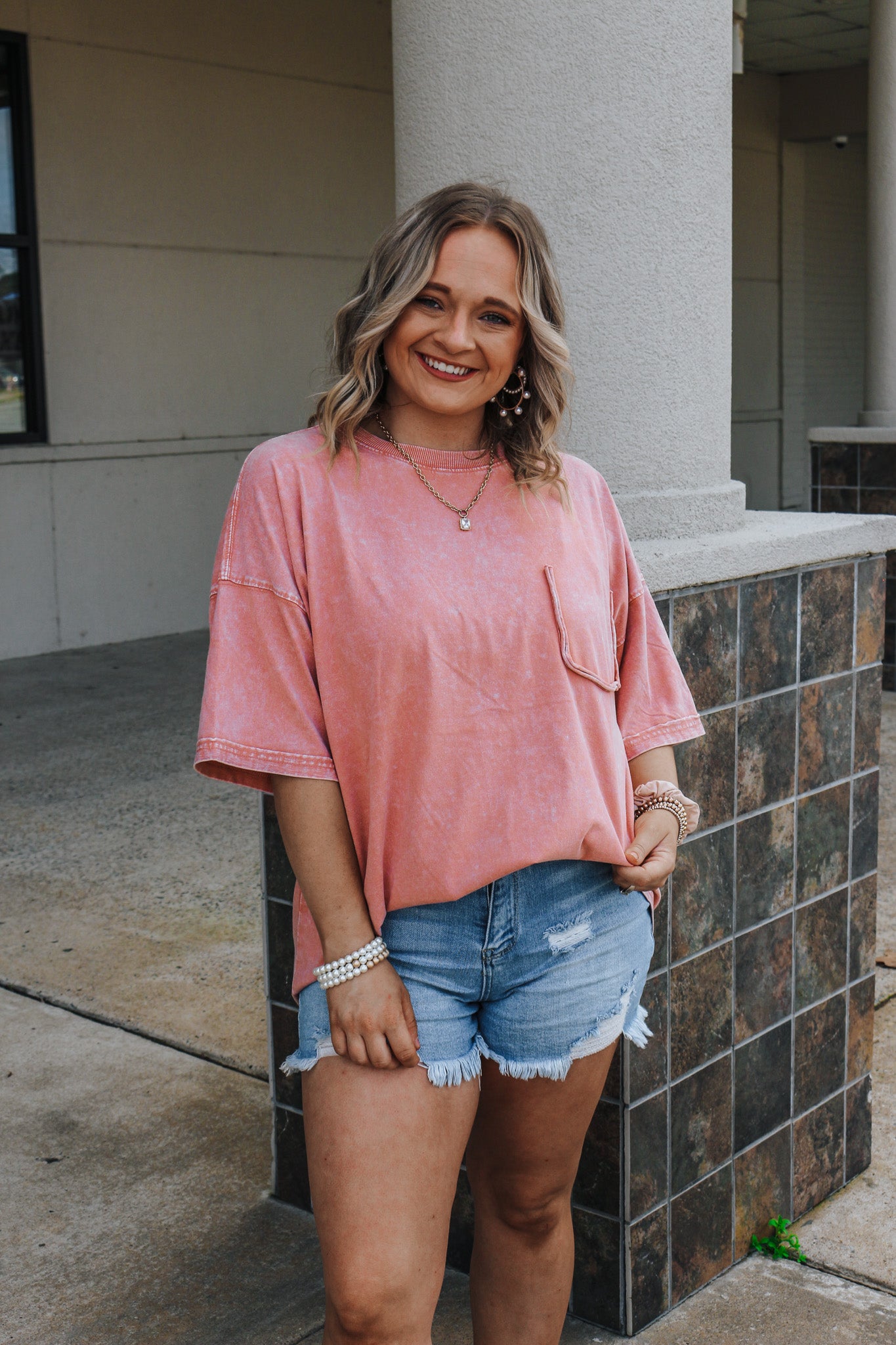 In A New Light Faded Coral Top