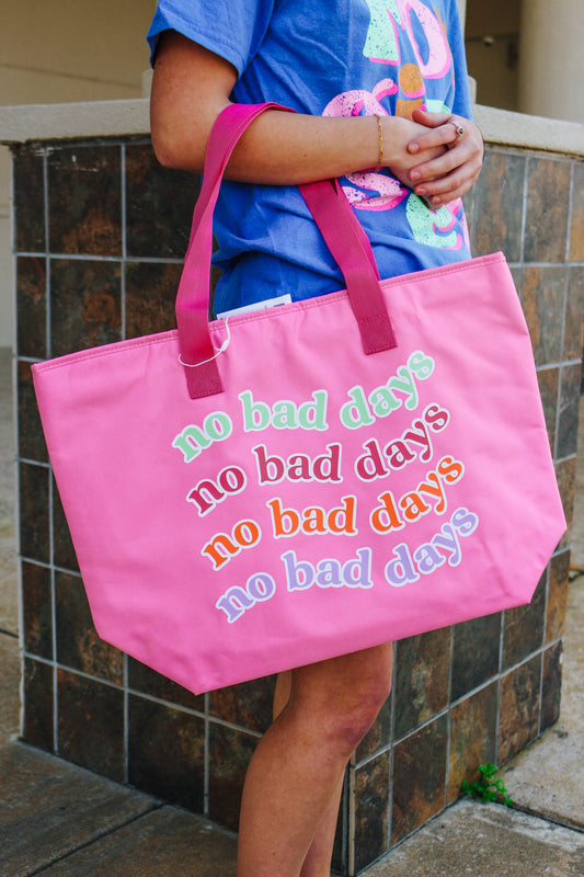 No Bad Days Mud Pie Cooler Tote- Pink
