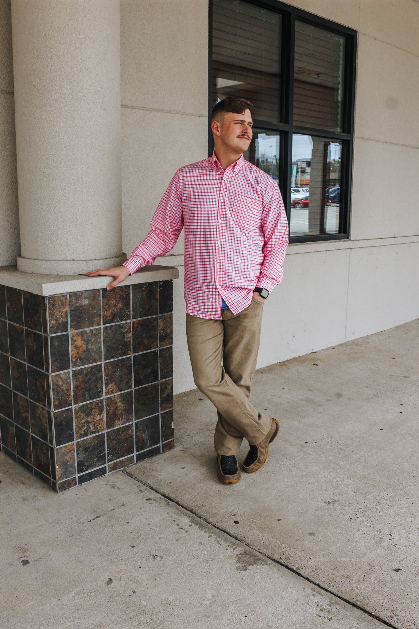 Men's Coral Pink Striped Button Up Shirt