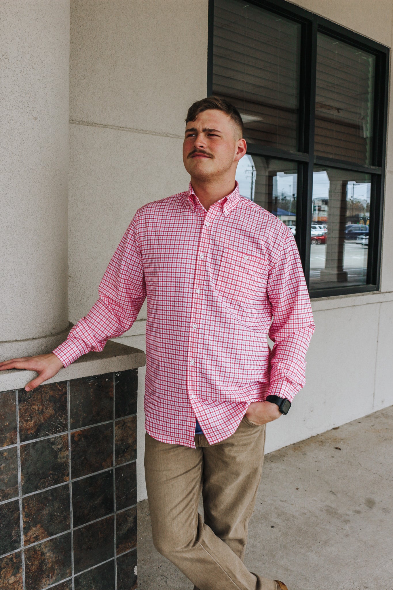 Men's Coral Pink Striped Button Up Shirt