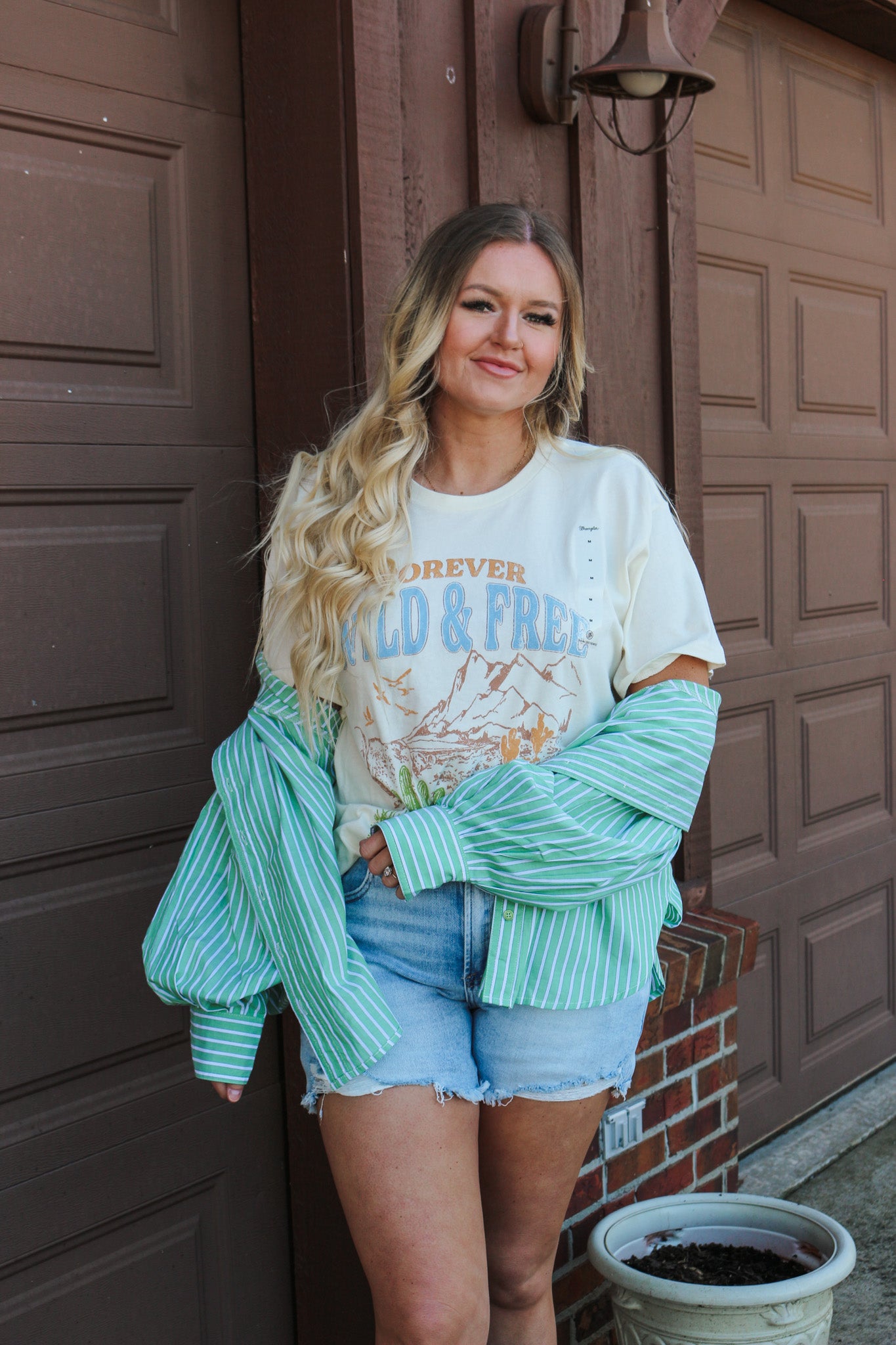 Minding My Own Green Stripe Button Up Blouse