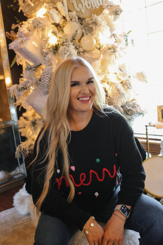 Merry Black Knit Christmas Sweater