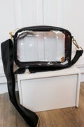 Clear leather crossbody purse, shown in one of several available colors