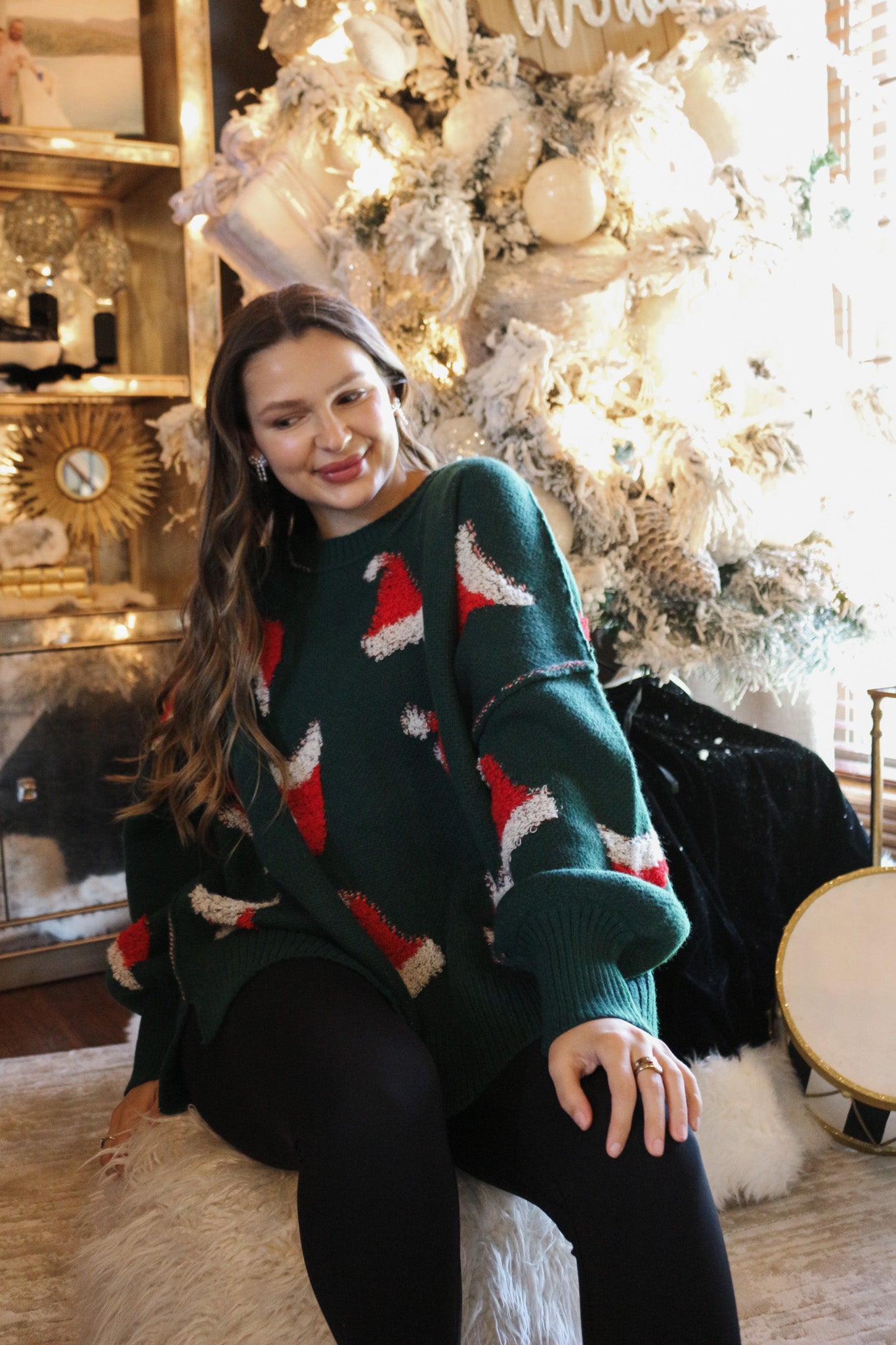 Santa Hat Christmas Green Sweater