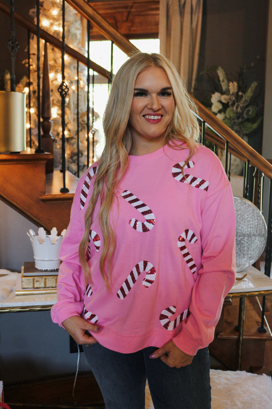 Pink Candy Cane Sequin Sweater