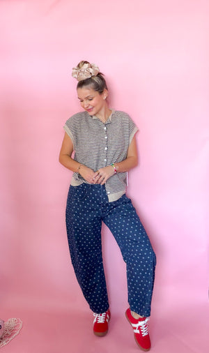 Lasting Moments Women's Denim Polka Dot Barrel Jeans