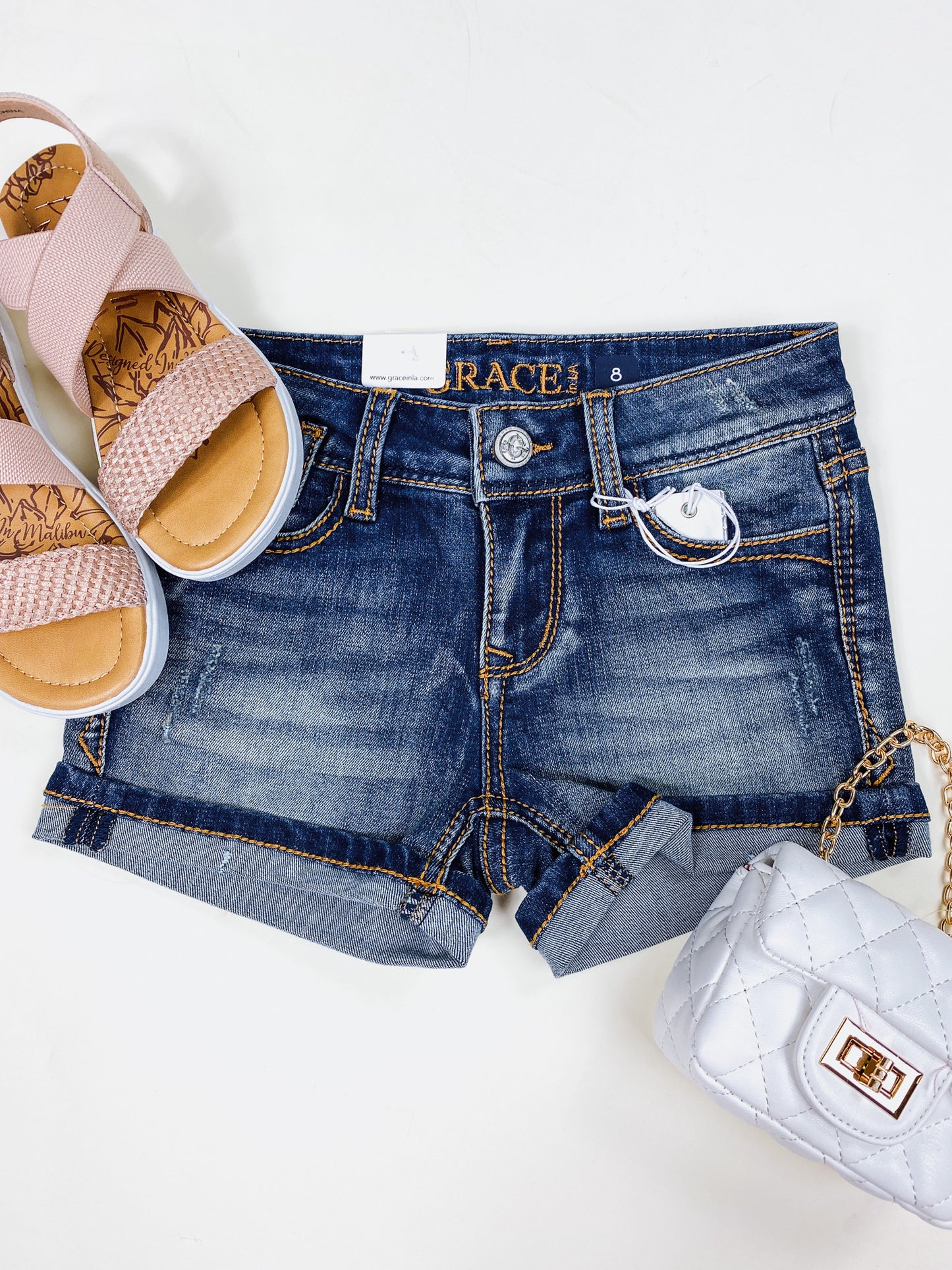 Youth Girls Dark Denim Shorts