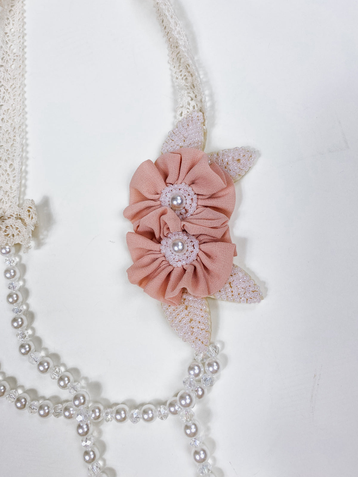Classic Blush  Flower and Pearl Necklace