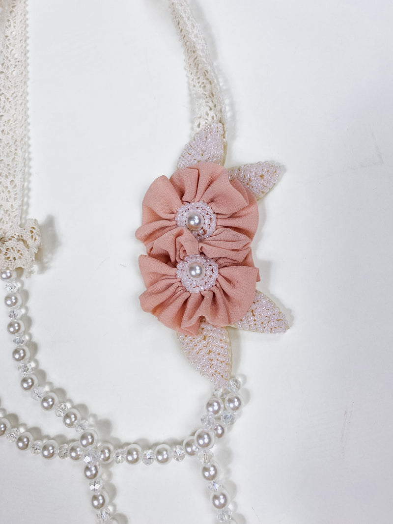 Classic Blush  Flower and Pearl Necklace