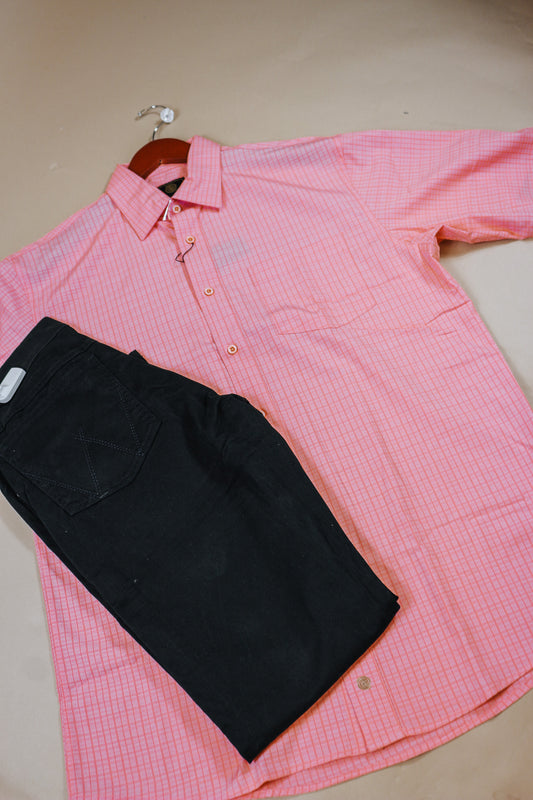 Coral Stripe Men's Short Sleeve Button Up Shirt