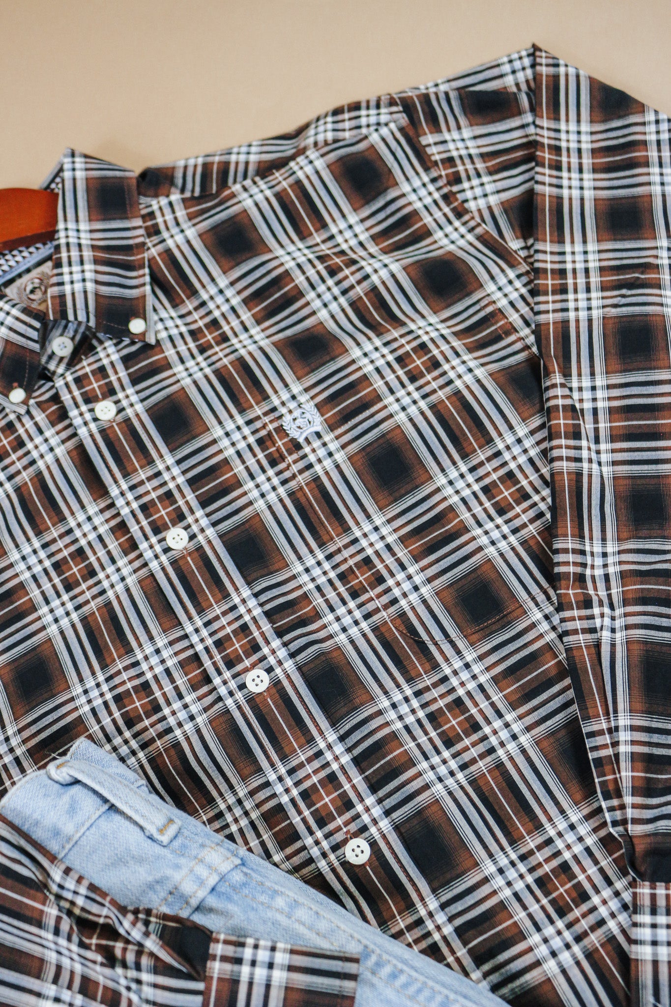 Men's Plaid Brown Button Down Shirt