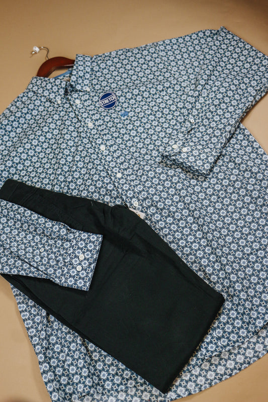 Men's Blue Geo Print Long Sleeve Western Shirt Cinch