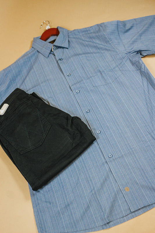 Men's Blue Short Sleeve Button Down Shirt