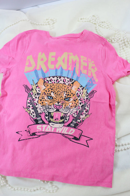 Youth Girls Pink Leopard Dreamer Graphic Tee