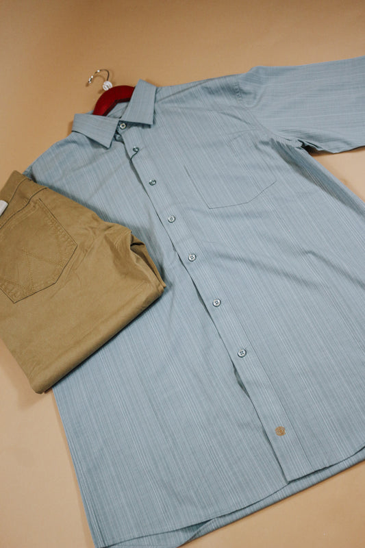 Men's Aqua Light Blue Short Sleeve Button Down Shirt
