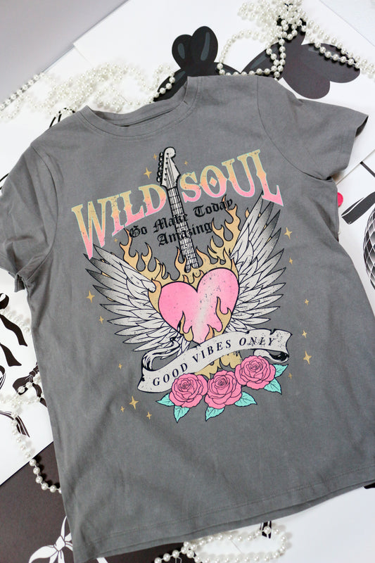 Youth Girls Wild Soul Guitar Grey Graphic tee