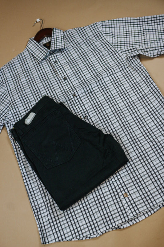 White Black Stripe Men's Short Sleeve Button Down Shirt