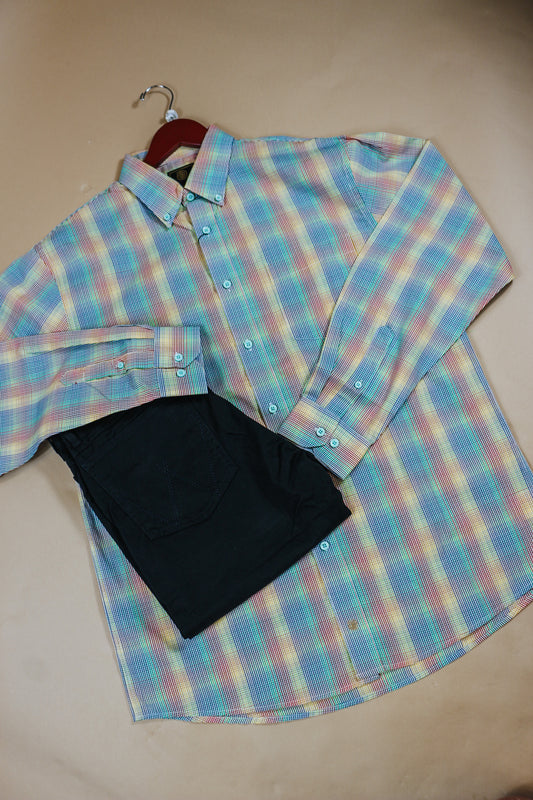 Men's Plaid Multi Color Button Up Shirt