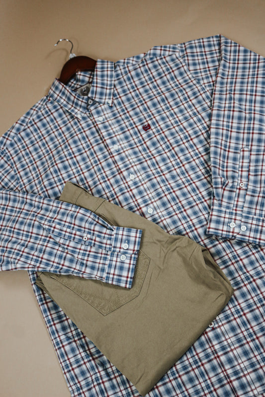 Cinch Men's Cream Plaid Button-Down Western Shirt