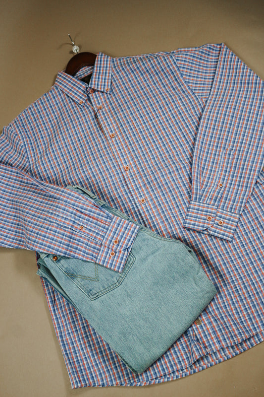 Men's Coral Blue Striped Button Down Shirt